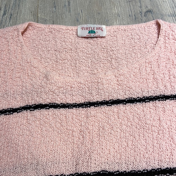 Vintage Turtle Bay Pink Black Striped Crew Neck Short Sleeve Sleeveless Sweater - Picture 13 of 13